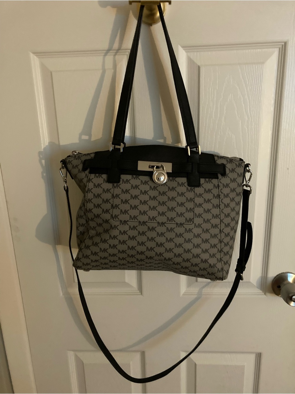 Michael Kors Gray MK Logo  Hamilton Tote with Black Trim and Strap